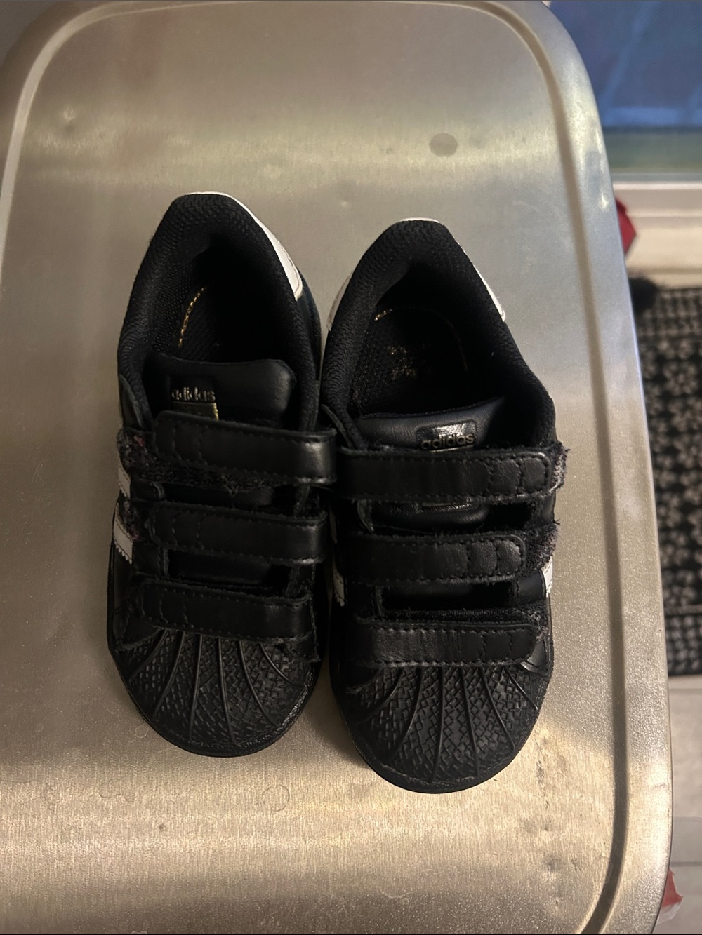 adidas Kids Black Sneakers with White Stripes - Velcro Closure
